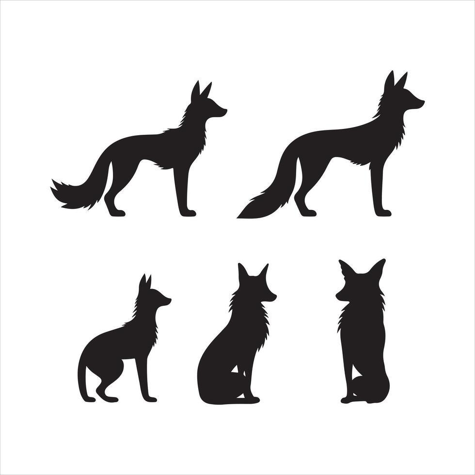 A black silhouette Fox set vector