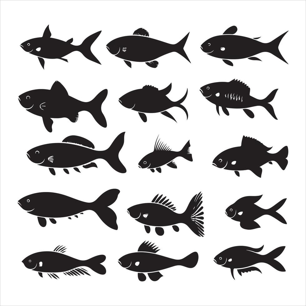 A black silhouette Fish set vector