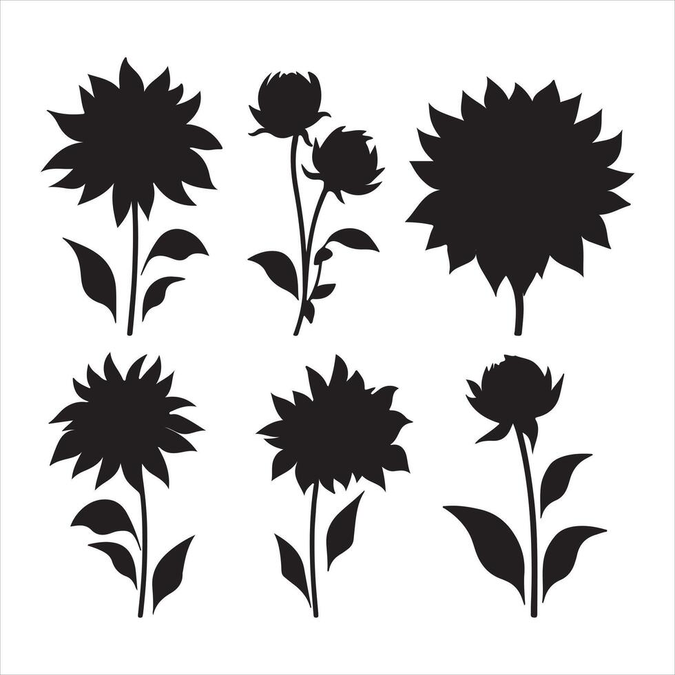 A black silhouette dahlia flower set vector