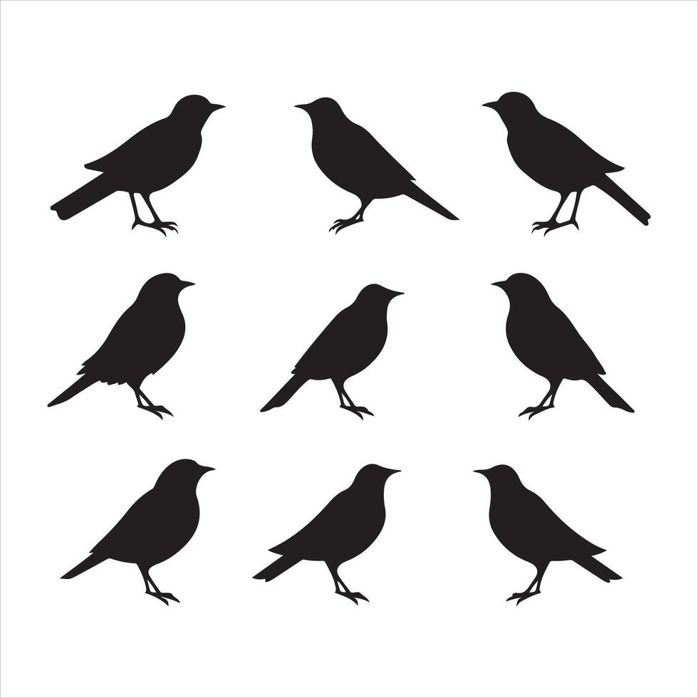 A black silhouette Lark bird set vector