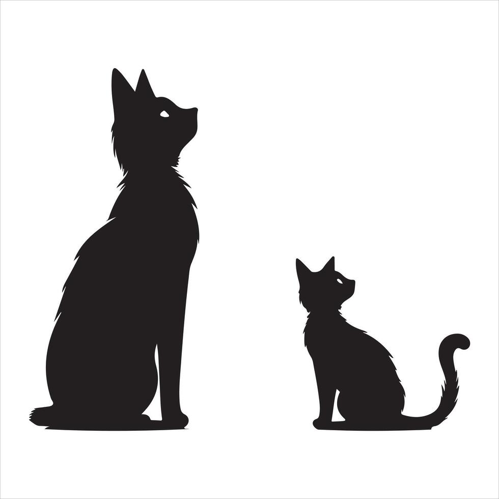 A black silhouette Kitty cat set vector