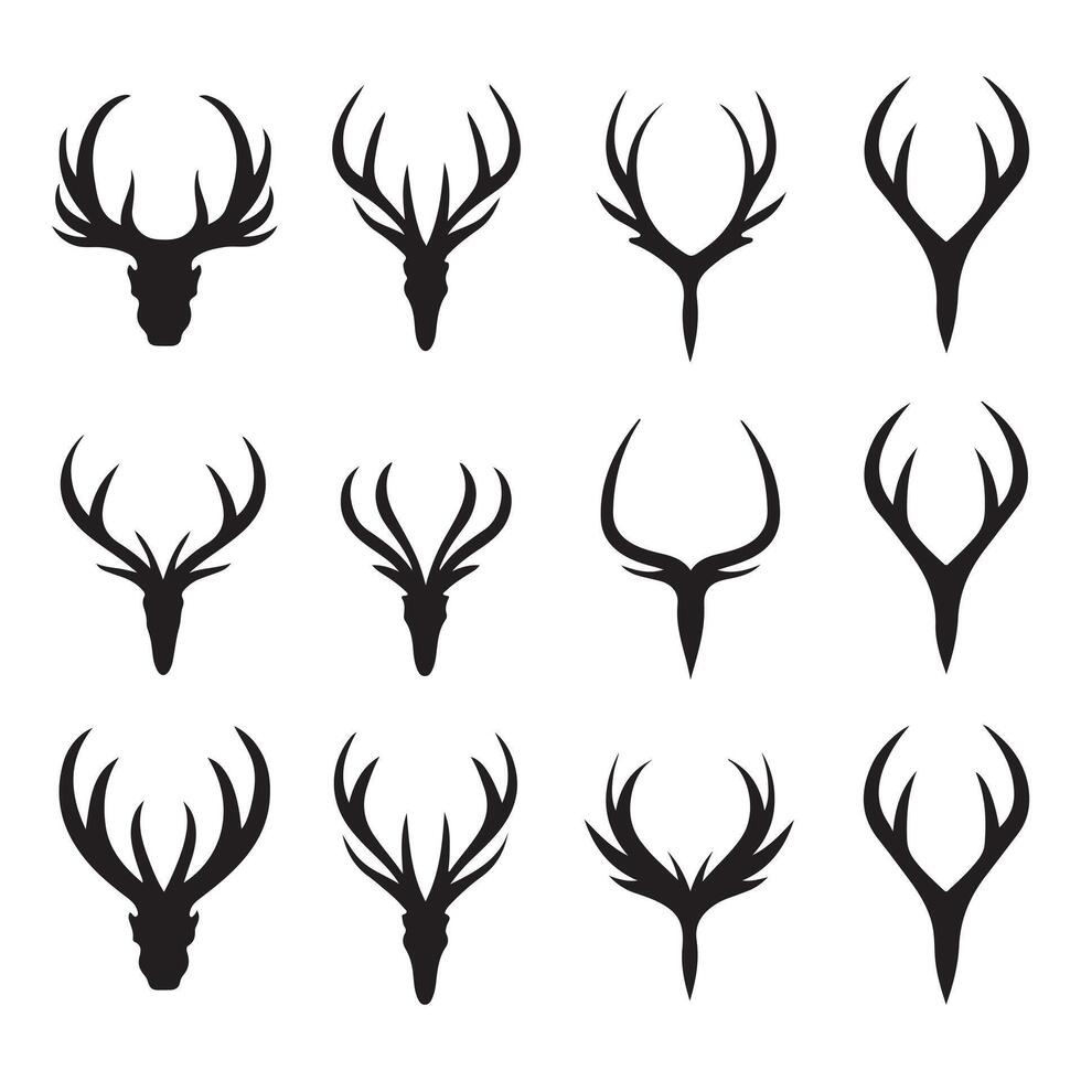 A black silhouette Deer horns icon set vector