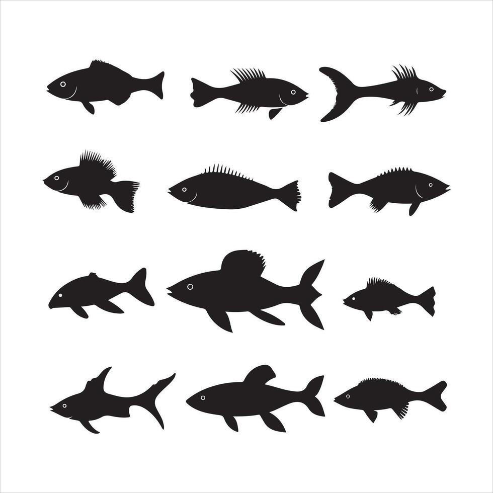 A black silhouette Fish set vector