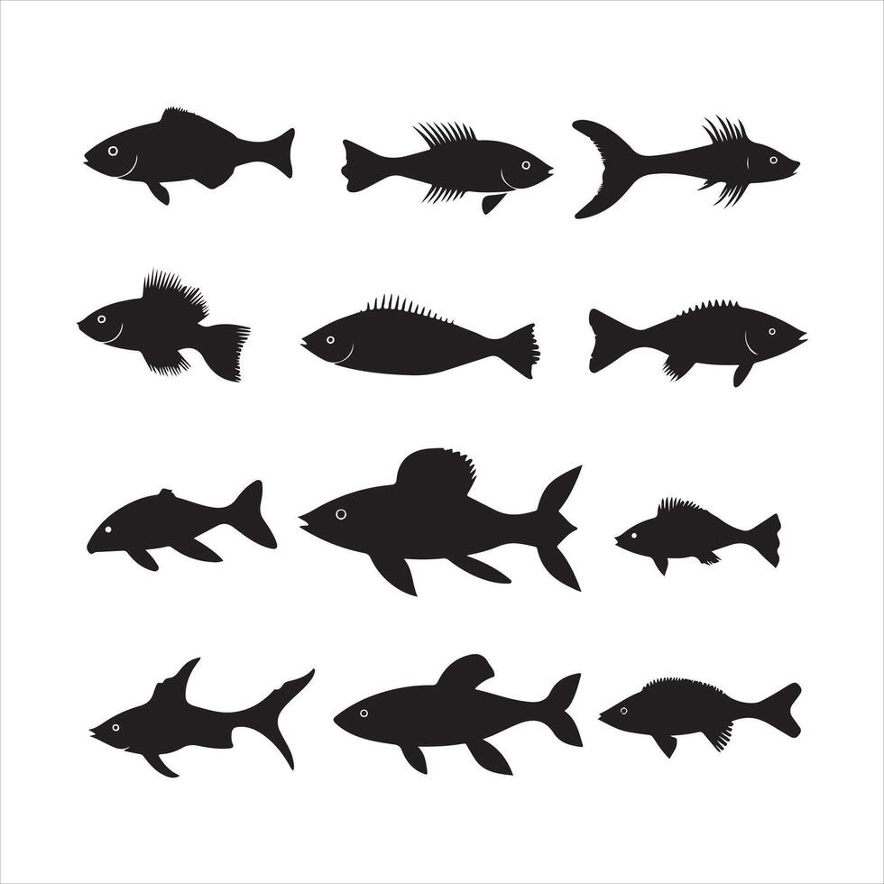 un negro silueta pescado conjunto vector