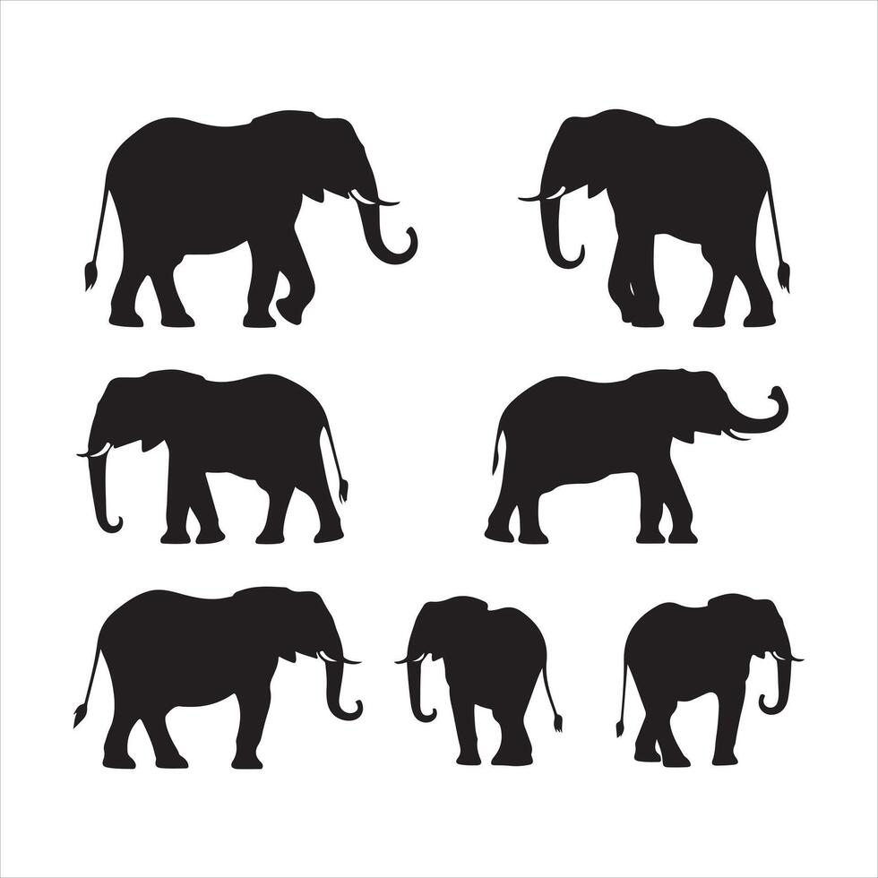 un negro silueta elefante conjunto vector