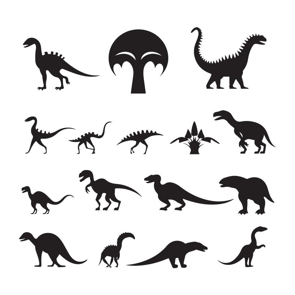 A black silhouette Dinosaur set vector