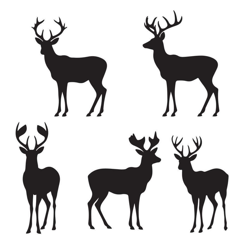 A black silhouette Deer set vector