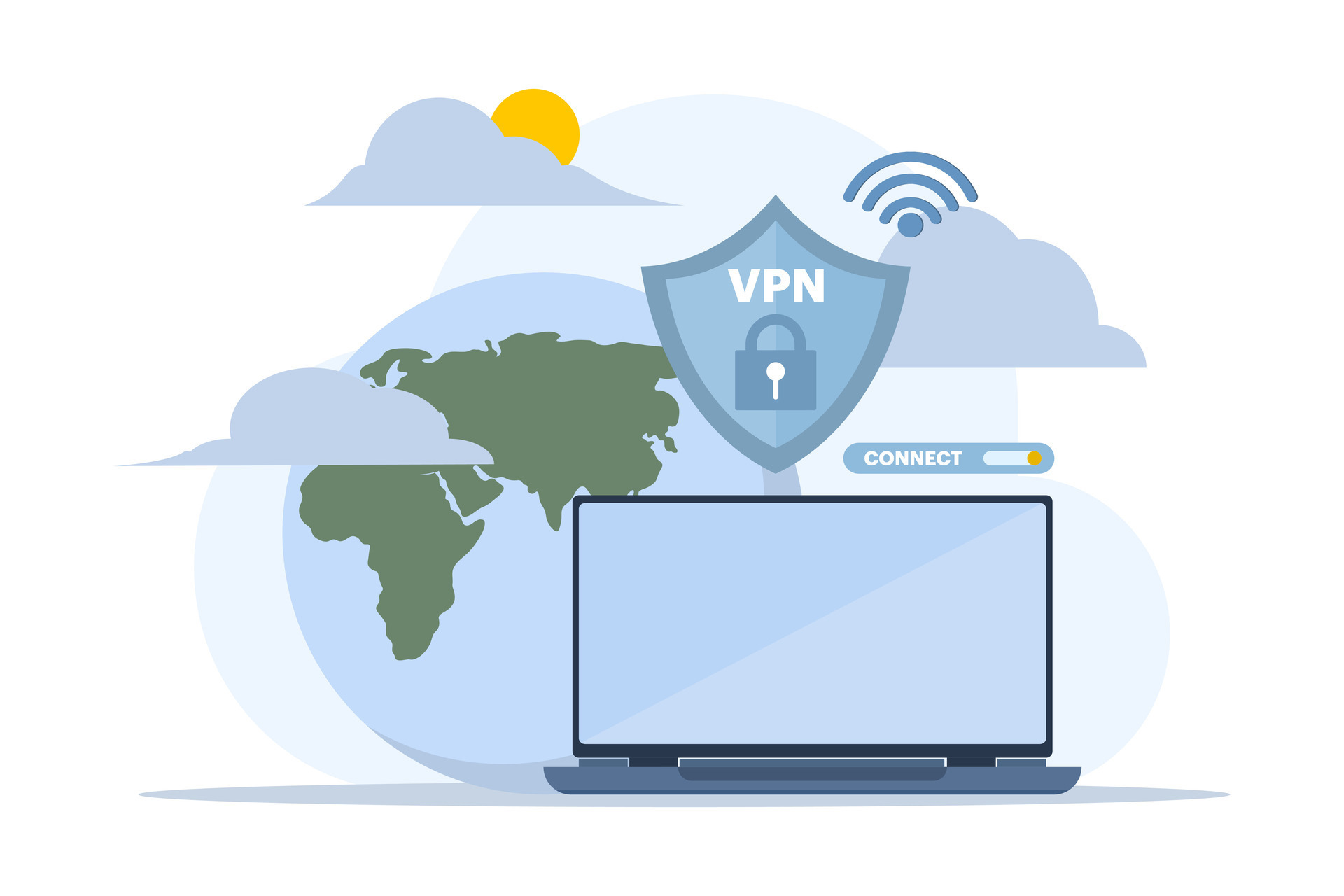 Virtual Private Network Concept. Using VPN Technology System to Protect 