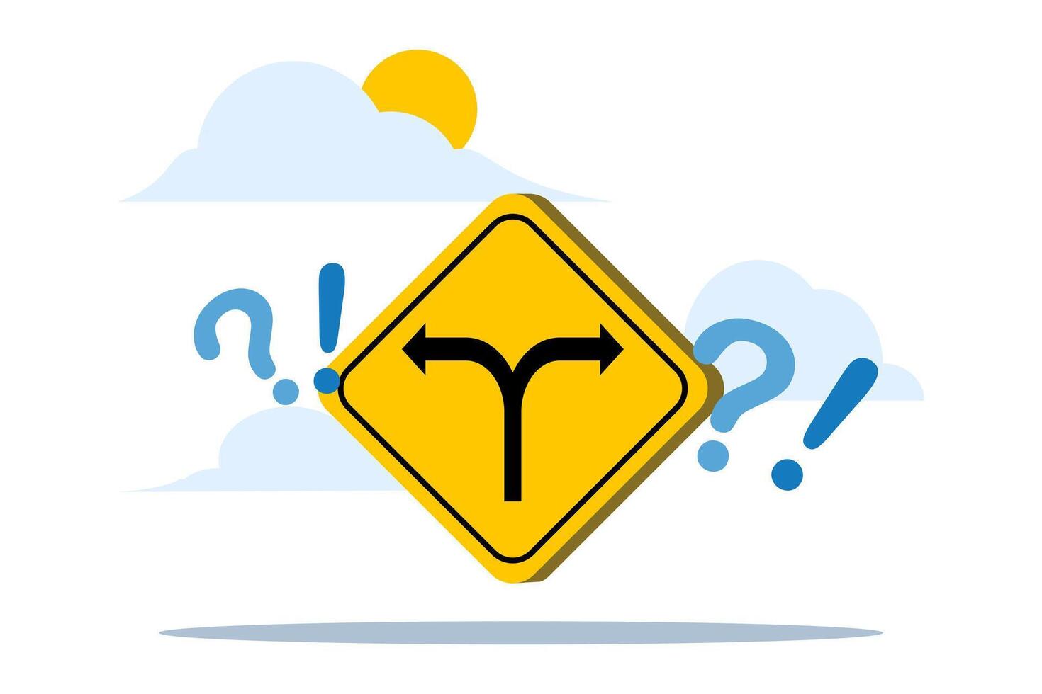 Concept of decision to choose a path, alternative or choice, determining a career path, determination or thinking to find a solution, two-way road sign with a question mark symbolizing confusion. vector