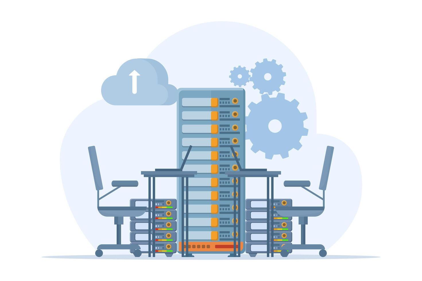 concepto de nube informática, datos centro, archivo gestión, nube almacenamiento, web hospedaje servicio. base de datos para documentos y archivos. subir y descargar datos, archivo gestión. datos transferir, respaldo. vector