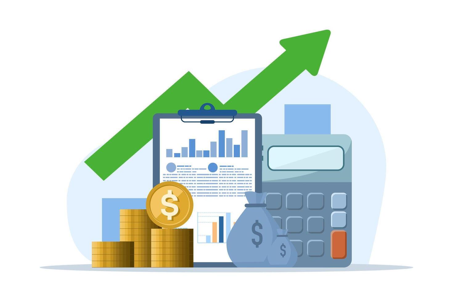 Financial Analyst Concepts of Accounting, Data Analysis, Strategic Business and Data Technology, Charts, and Financial Growth Management in Marketing and Financial Reports. flat vector illustration.