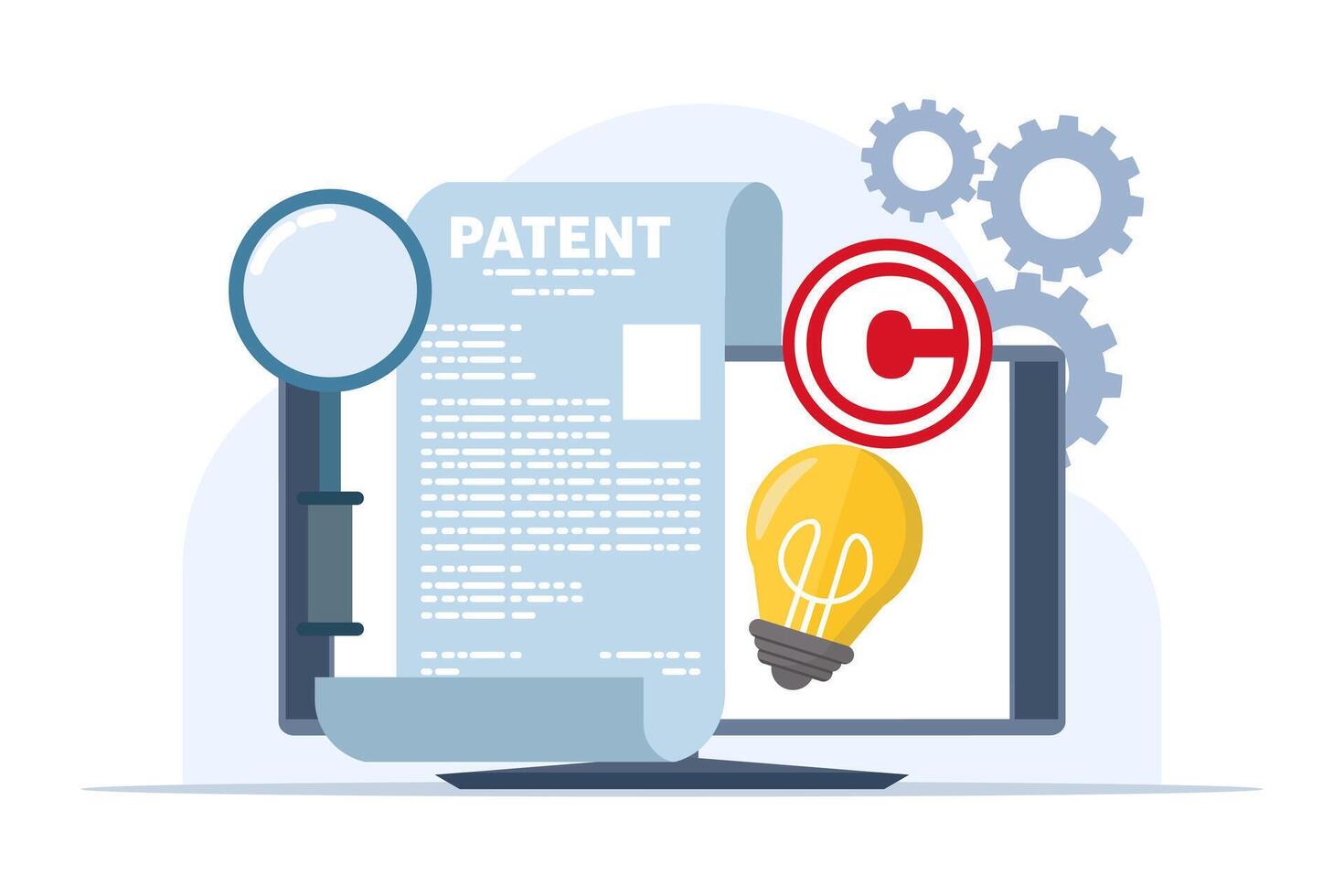 Patent law copyright protection concept, copyright protected by law, patent protection, intellectual property concept, copyright symbol, electronic legal document, digital law. flat vector. vector
