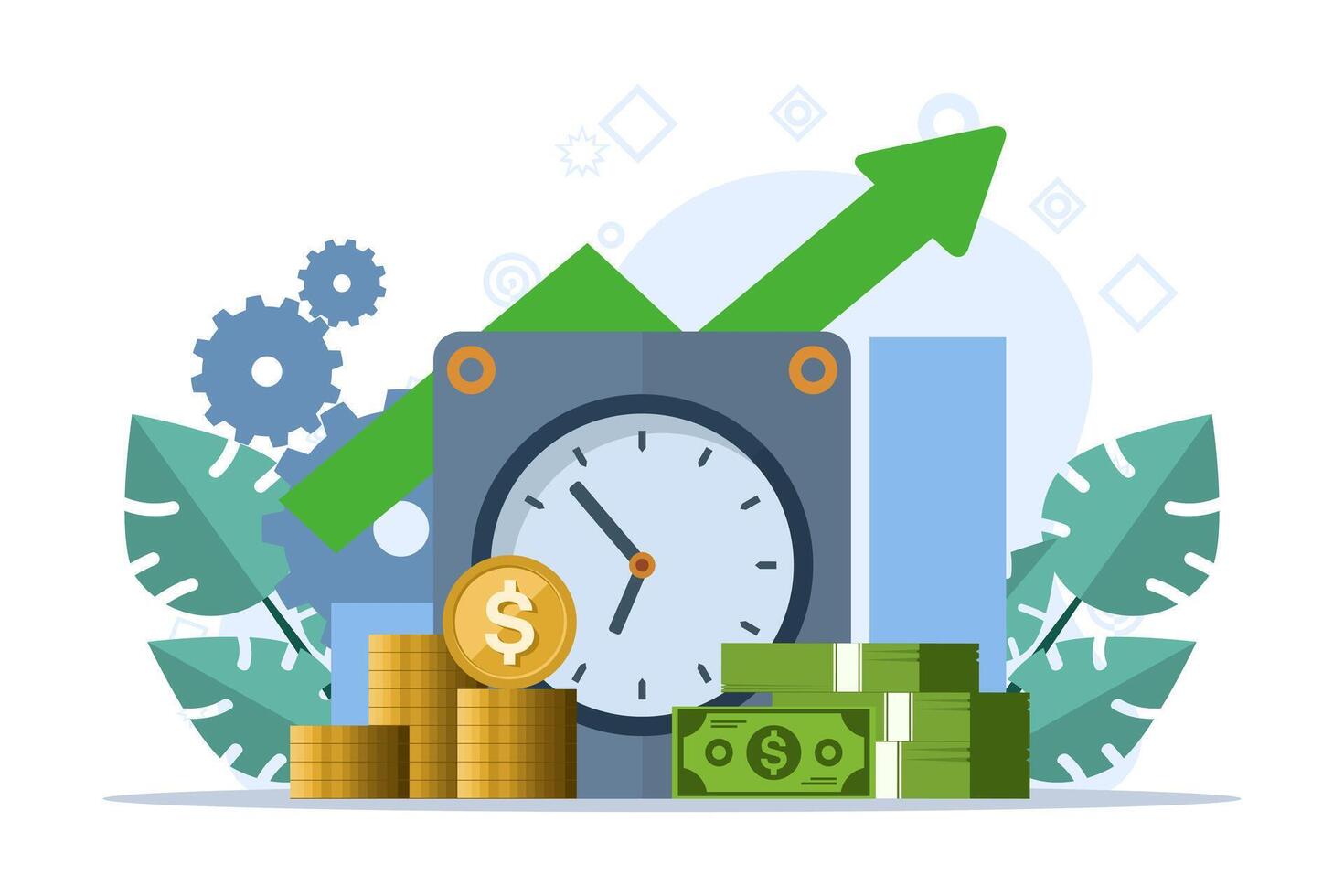 negocio hora gestión, fecha límite concepto, planificador, puesta en marcha, calendario, negocio estrategia planificación, proyecto gestión. tarea planificación. datos análisis y analítica comienzo arriba vector ilustración bandera.