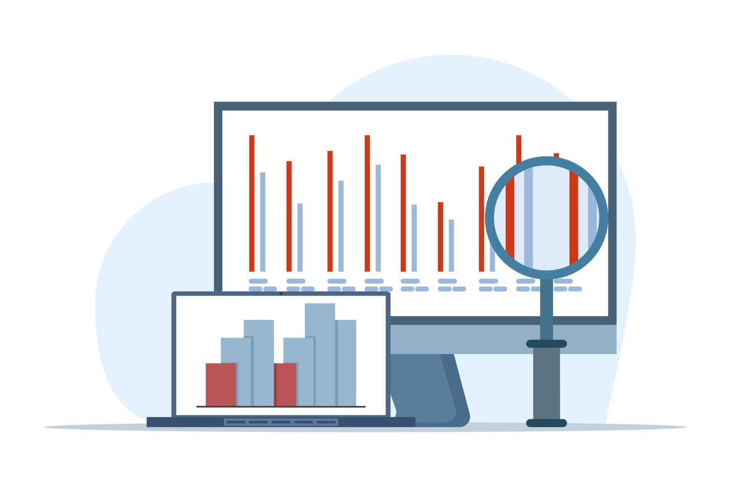 plano ilustración concepto de negocio actuación datos análisis, buscar motor mejoramiento, mercado investigación grafico, datos análisis, financiero informe, negocio estrategia. plano vector ilustración.