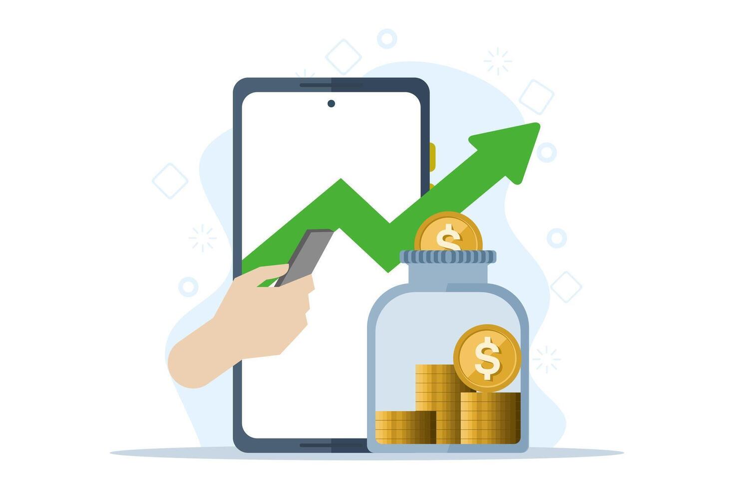 investment concept, growth, investor, financial investment, savings wallet, banking, piggy bank, investment analysis, celebrating financial success and money growth. increase in money. vector