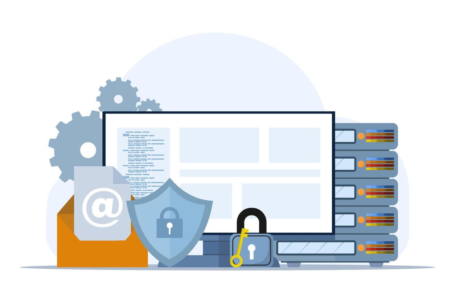database security concept, phishing, hacker attack, hackers stealing personal data, using Cyber Security Services to Protect Personal Data. Database security, vector flat design illustration.