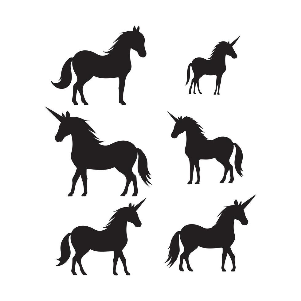 un negro silueta unicornio conjunto vector