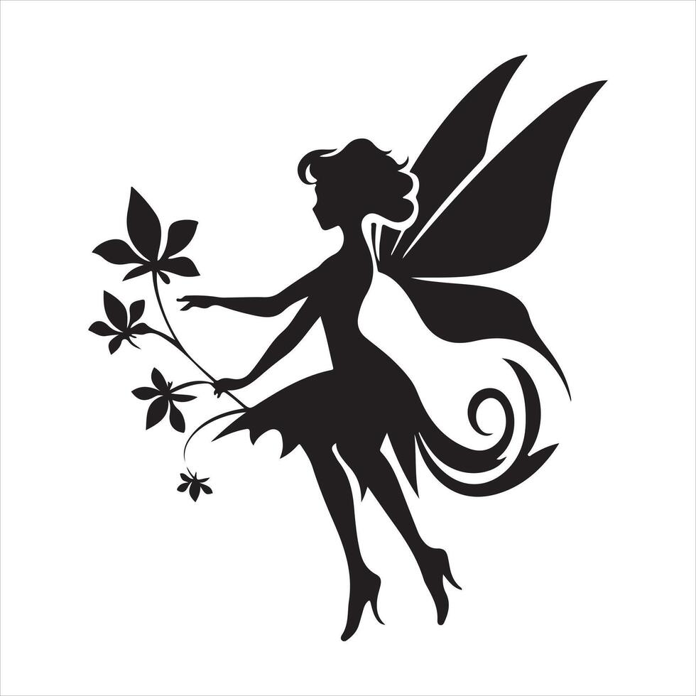 A black silhouette Fairy set vector