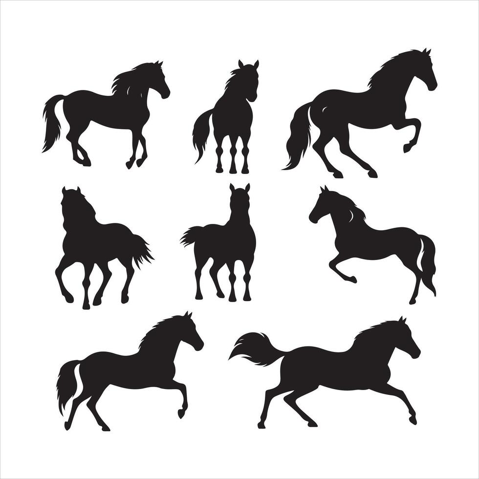 un negro silueta caballo conjunto vector