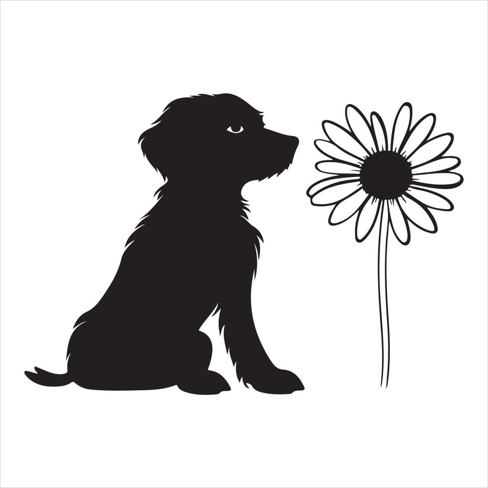 un negro silueta margarita perro conjunto vector