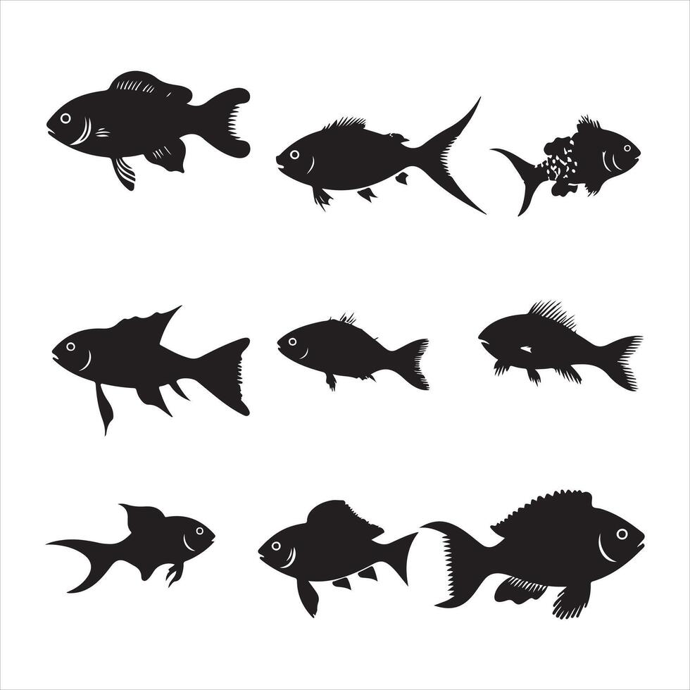 A black silhouette Fish set vector