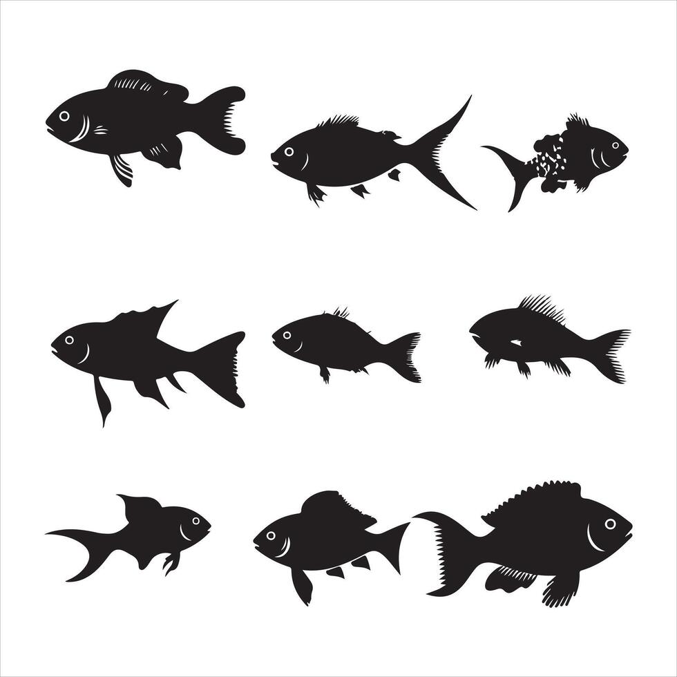 un negro silueta pescado conjunto vector