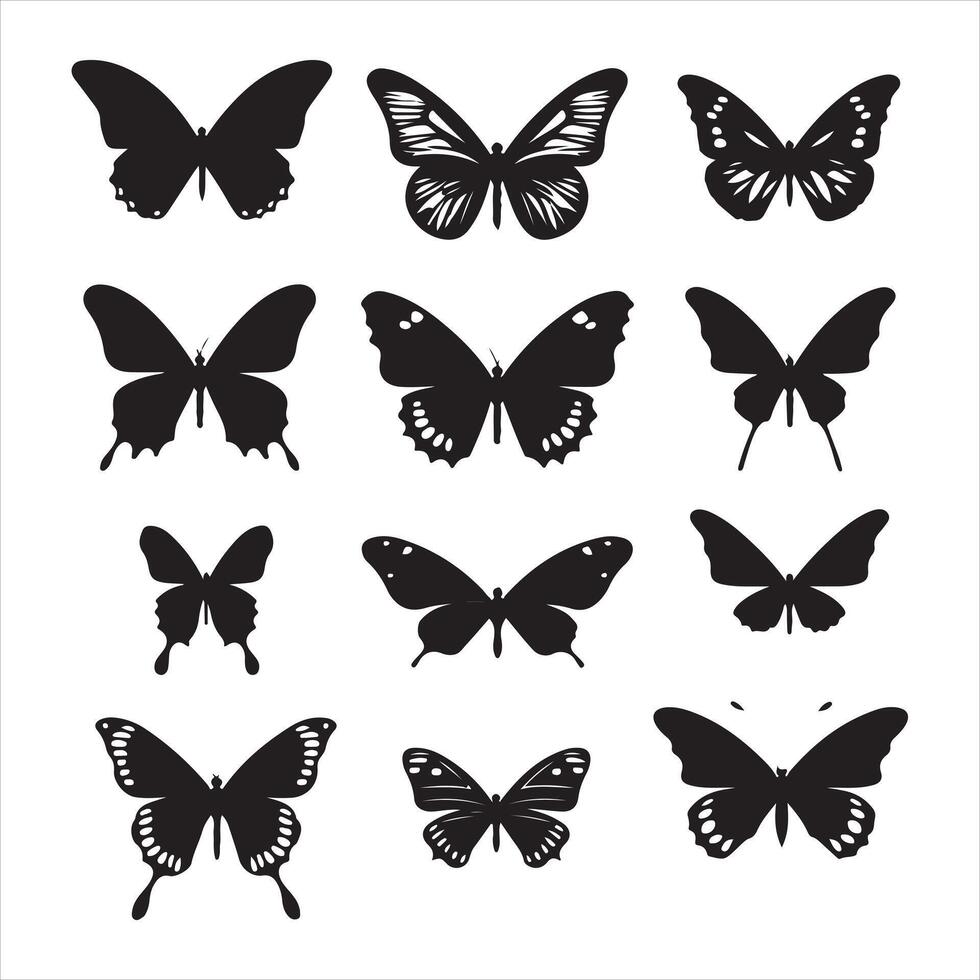 A black silhouette Butterfly set vector
