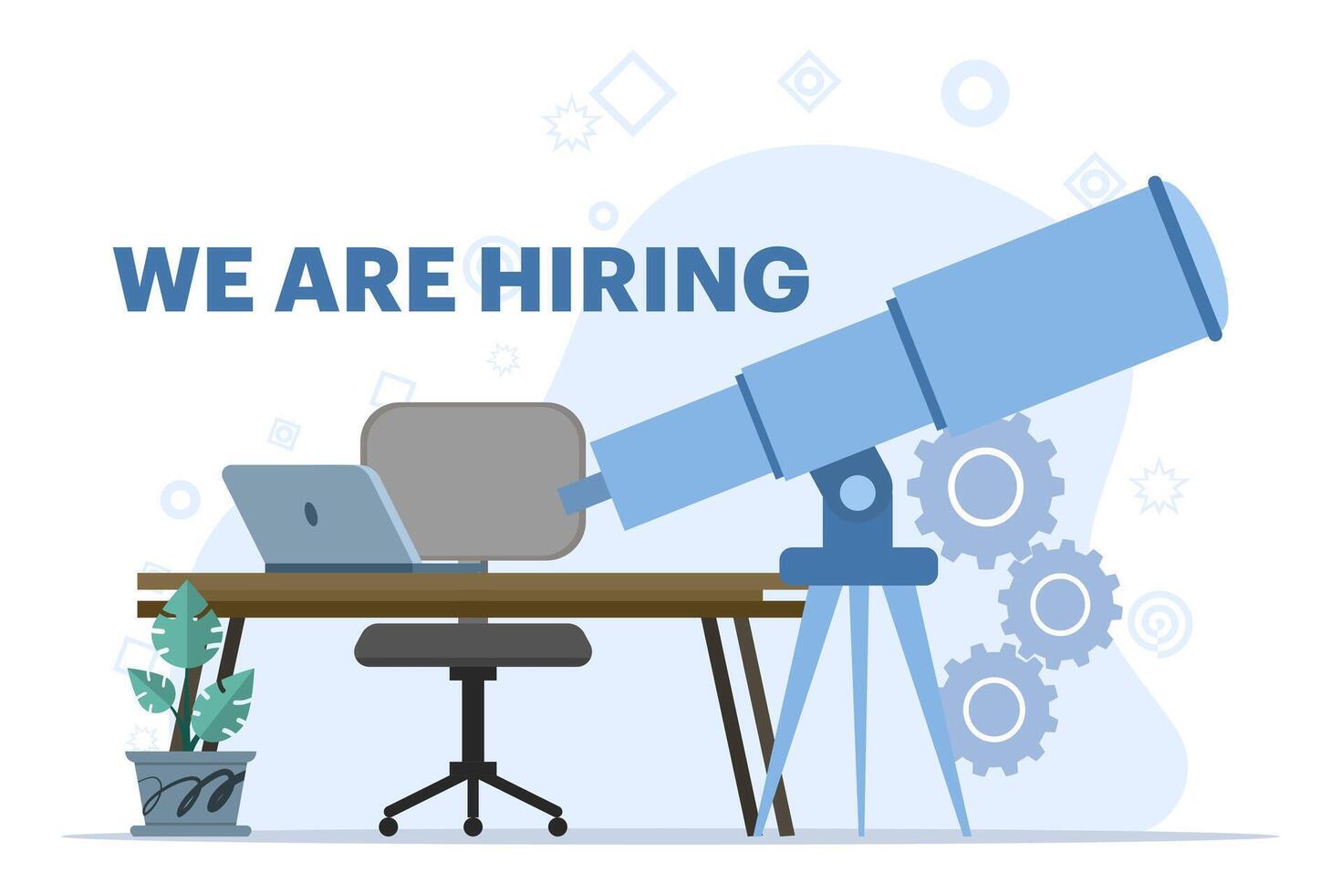 job vacancy concept. office worker holding binoculars, and binoculars. Business people looking for opportunities or new employees. HR, recruitment, career concept. flat vector illustration.