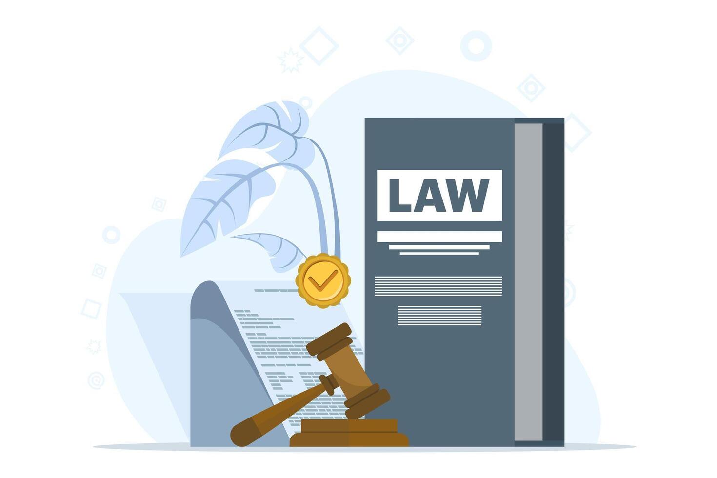 Legal advice concept and consultation. Law and justice scene. lawyer consultant client, judge knocks with wooden gavel. Consideration. Flat vector illustration on white background.