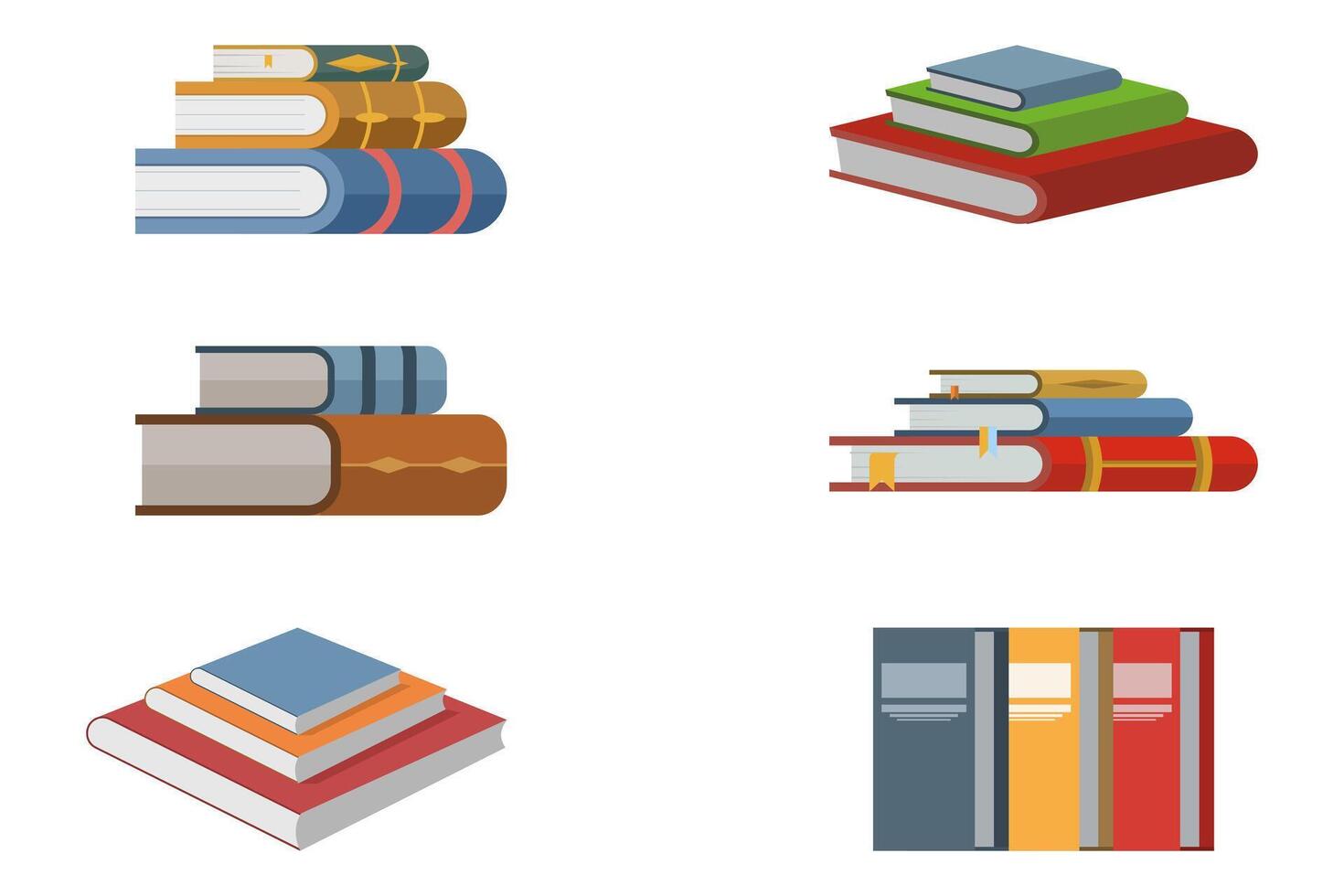 concept of Stack of books for reading, stack of textbooks for education. Literature collection, dictionary, encyclopedia, planner with bookmarks. Flat vector illustration on white background.
