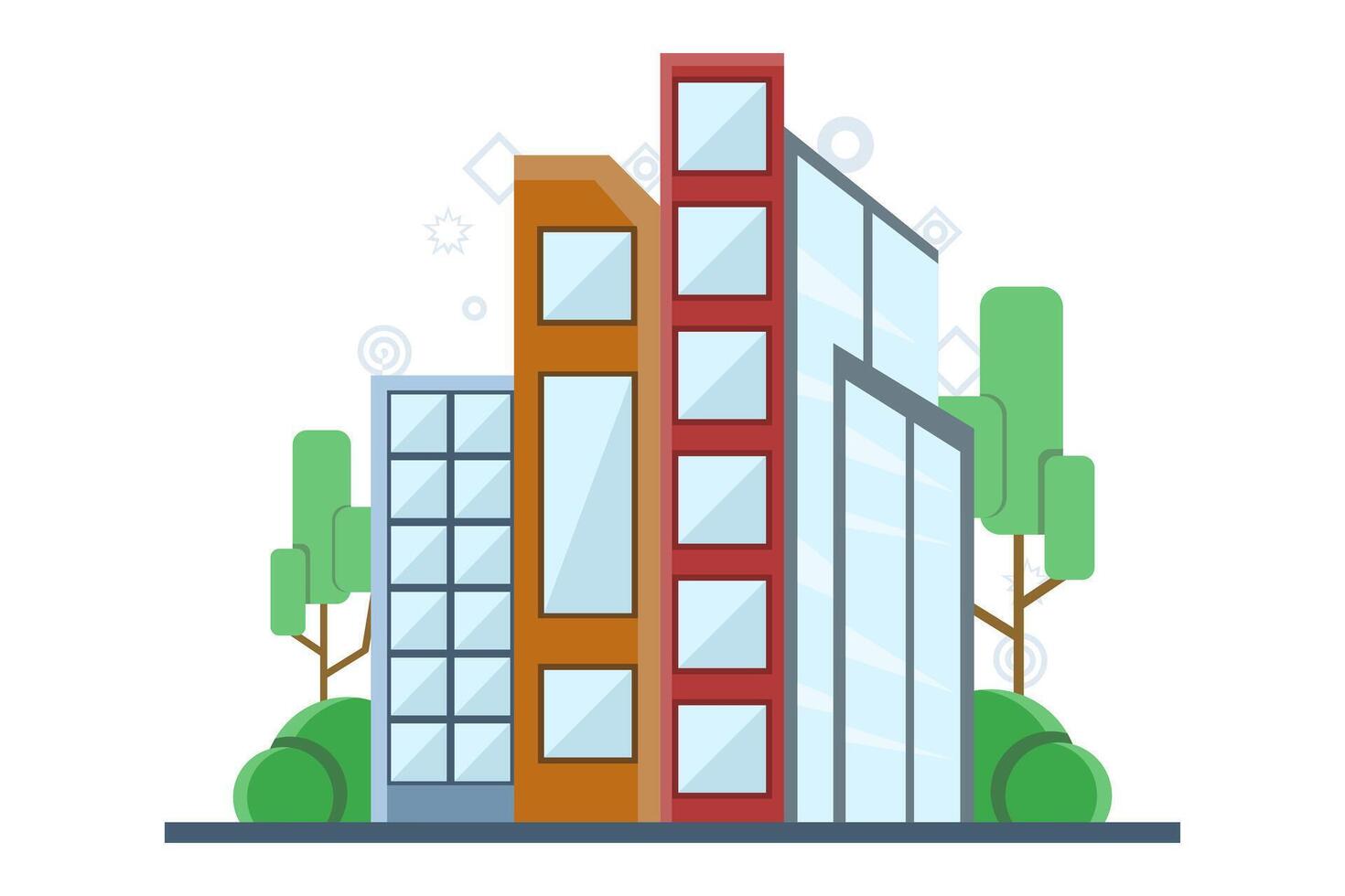 city buildings, flat design of modern buildings. Modern city buildings and houses flat vector icons. Minimalist buildings, skyscrapers. colorful cottage buildings, cafe houses.