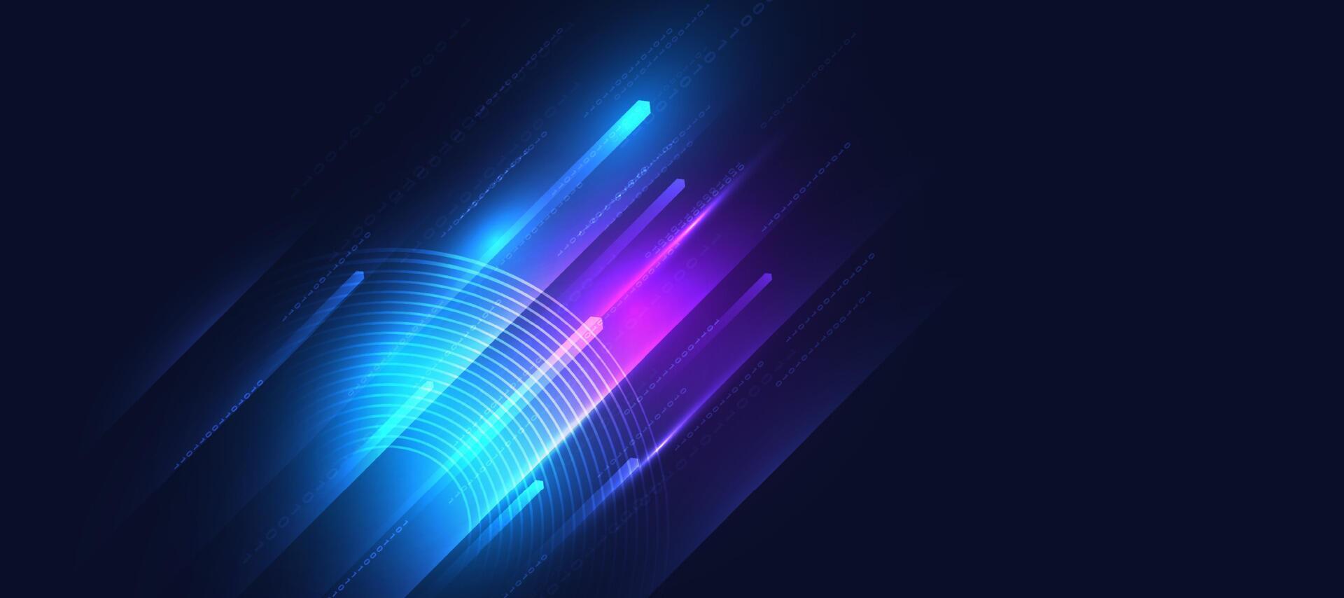 Blue technology background with motion neon light effect. vector