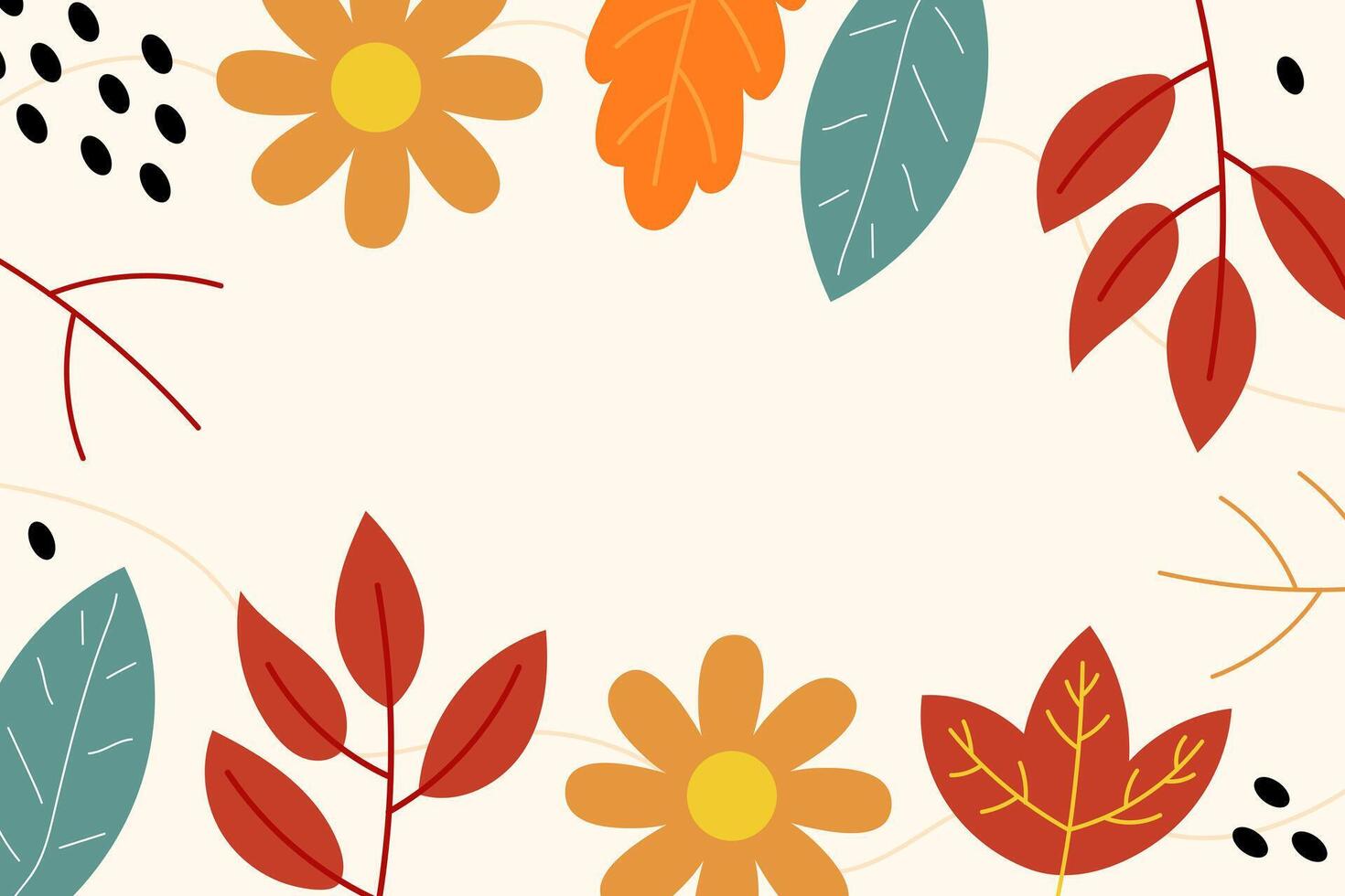 Hand drawn leaves autumn flat design illustration vector background template