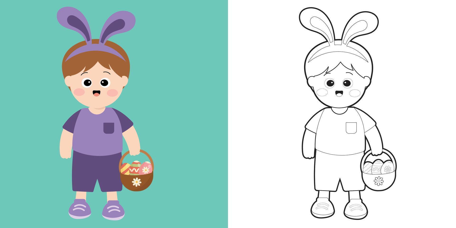 Easter Coloring Page for Kids. Coloring worksheet page. Educational printable coloring worksheet. Vector illustration.