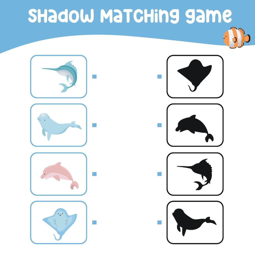 Matching shadow game for children. Find the correct shadow. Worksheet for kid. vector