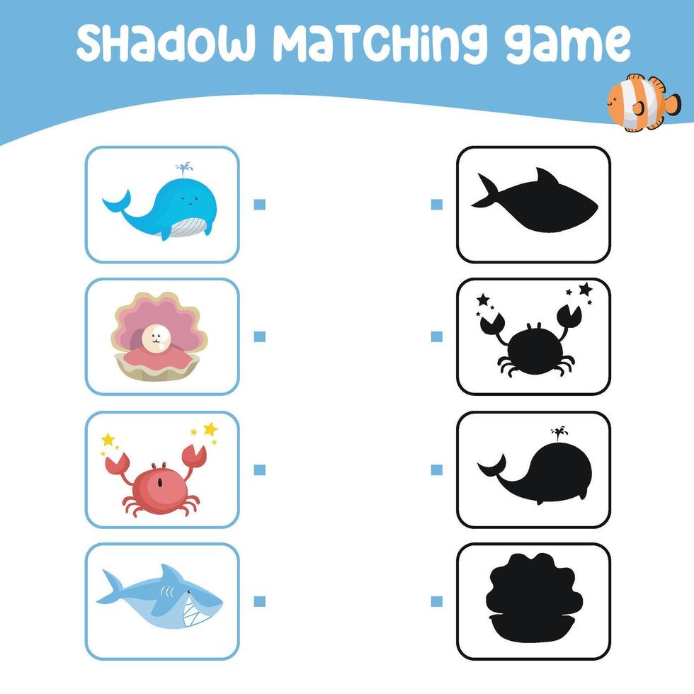 Matching shadow game for children. Find the correct shadow. Worksheet for kid. vector