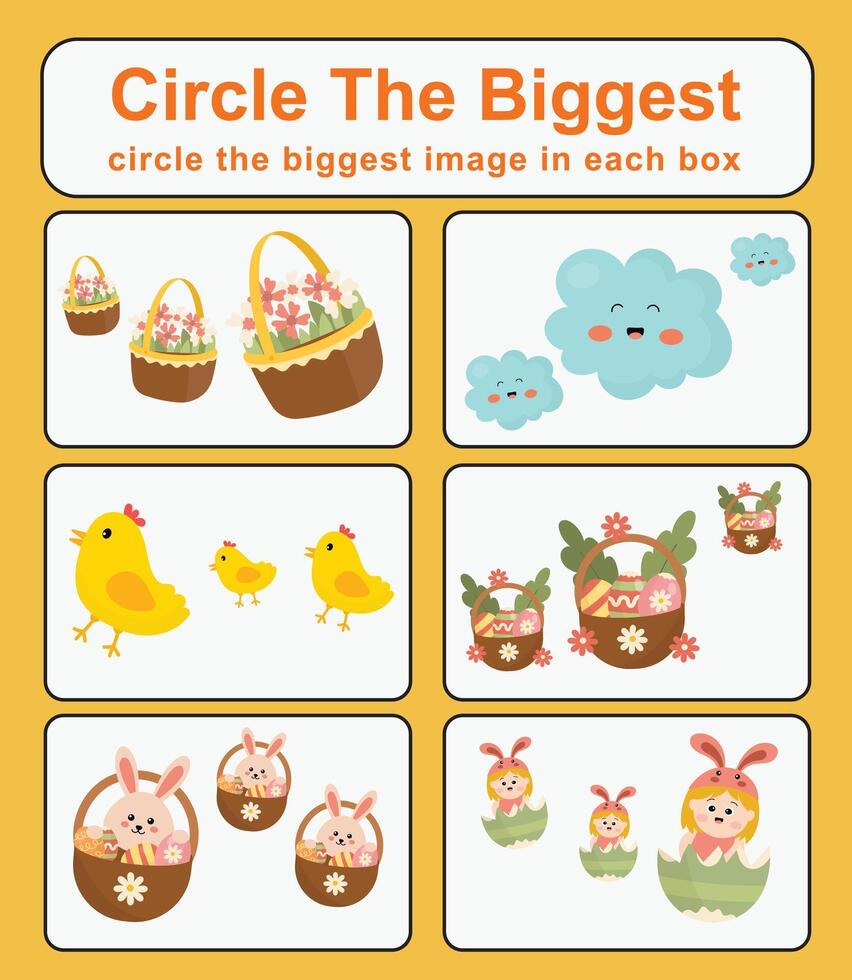 Circle the bigger worksheet. Learning about comparison. Printable activity page for kids. Educational children game vector