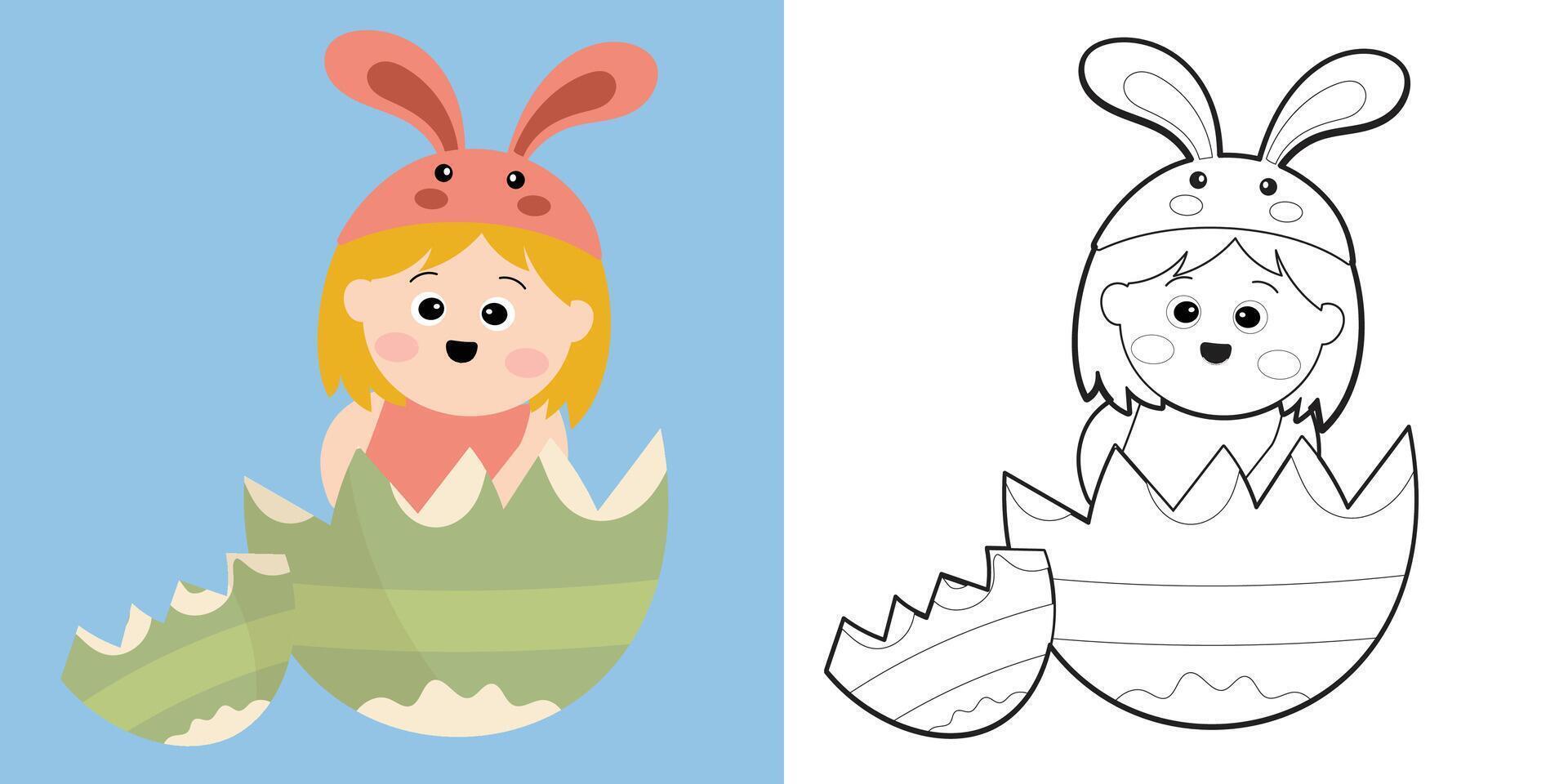 Easter Coloring Page for Kids. Coloring worksheet page. Educational printable coloring worksheet. Vector illustration.