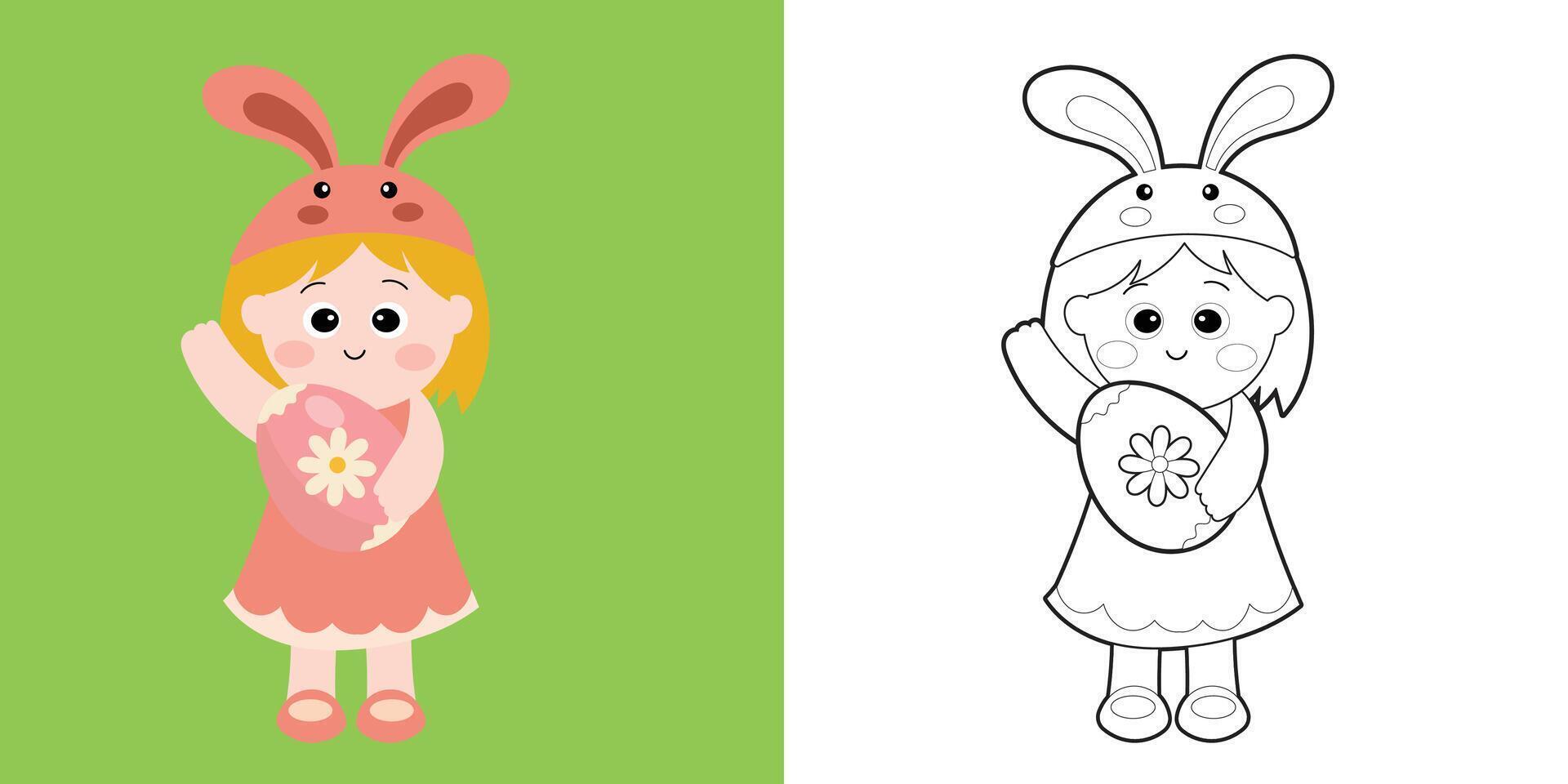 Easter Coloring Page for Kids. Coloring worksheet page. Educational printable coloring worksheet. Vector illustration.