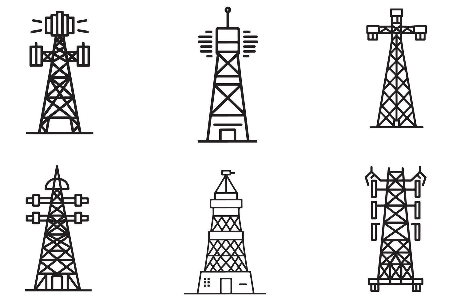 eléctrico torre conjunto vector diseño en blanco antecedentes ilustración