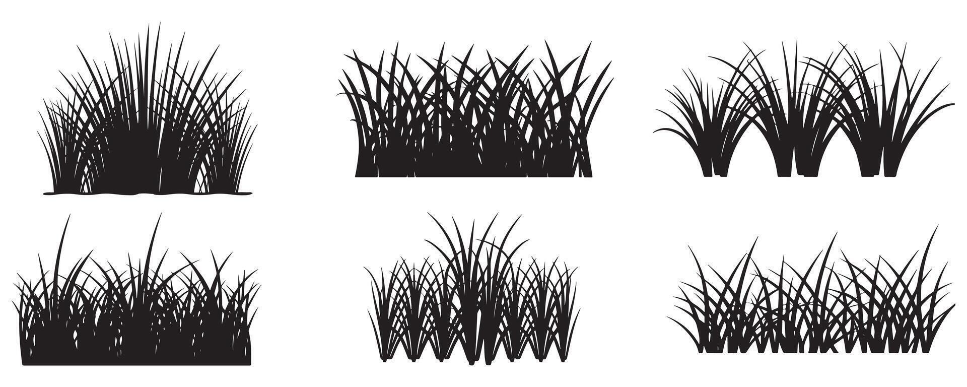 Grass Design Set Outline Vector On White Background