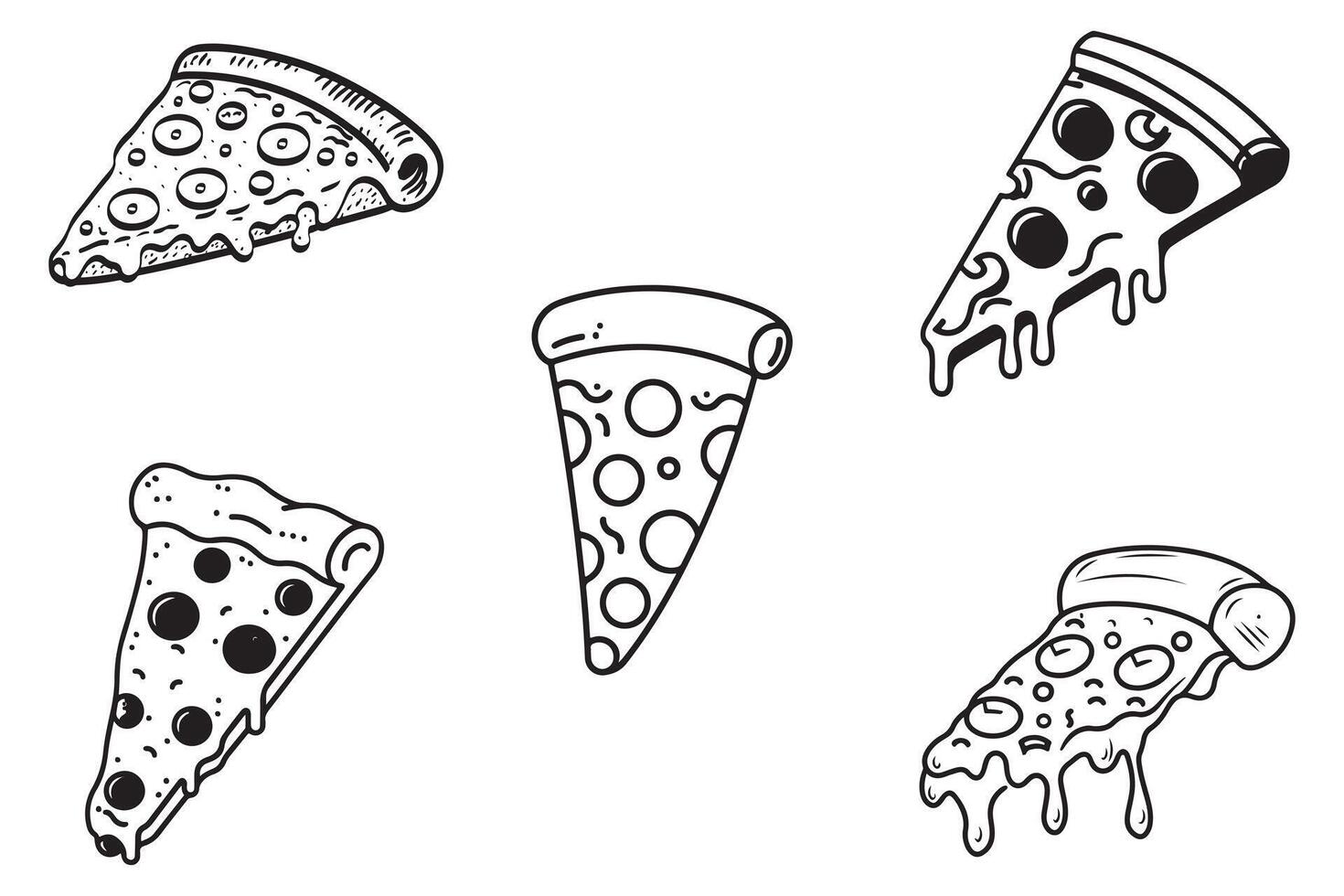 Slice of pizza outline vector on white background illustration