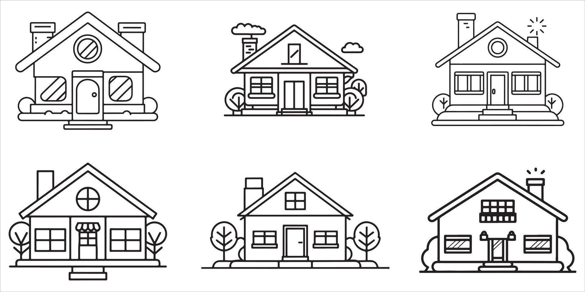 Houses Set Outline Vector On White Background