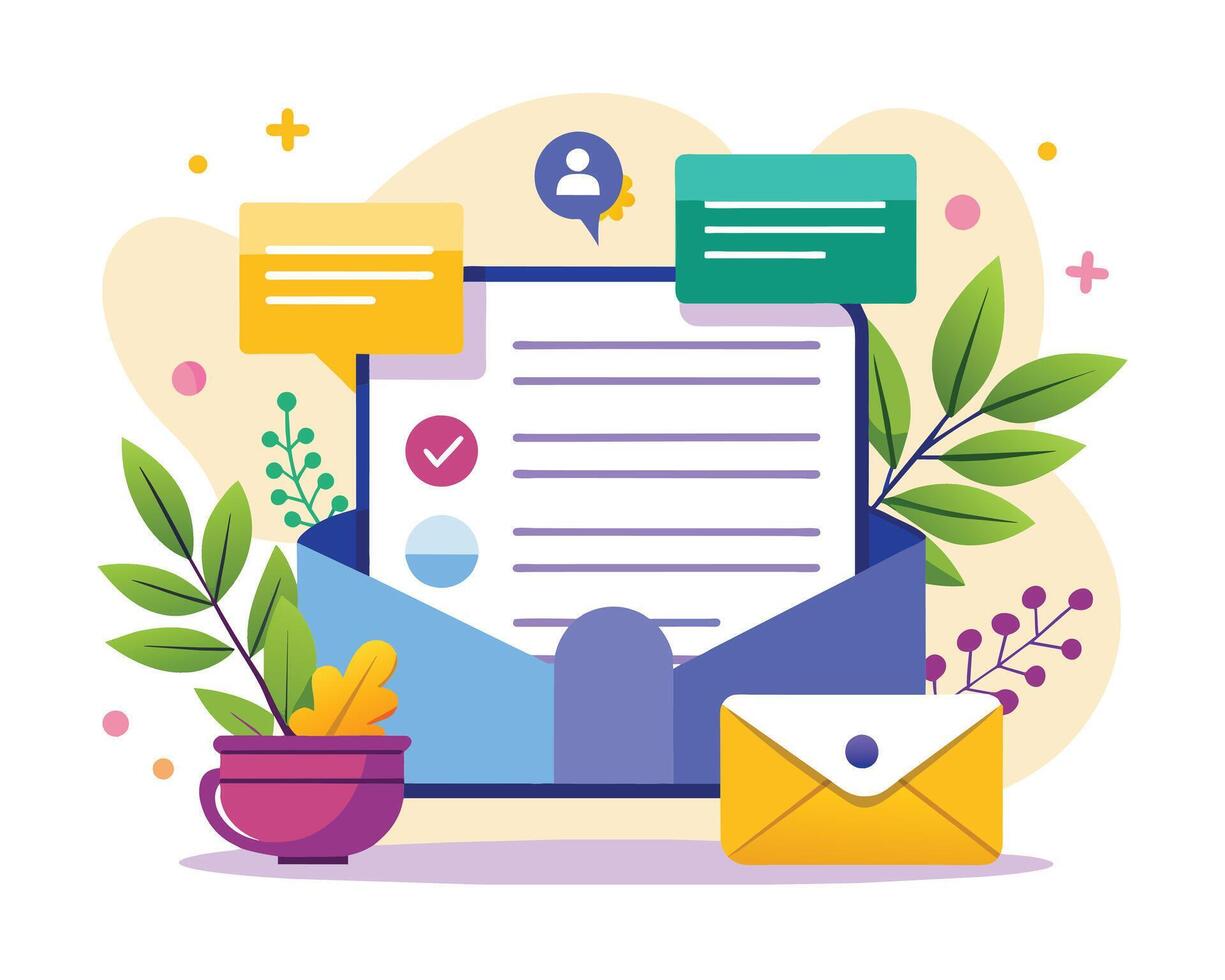 E-mail envelope marketing message and icons vector illustration