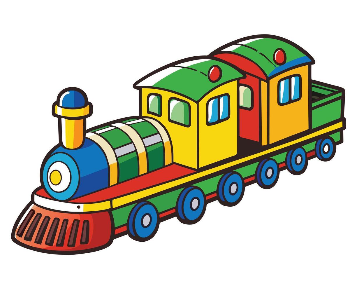 Outline cartoon train toy vector illustration on white background