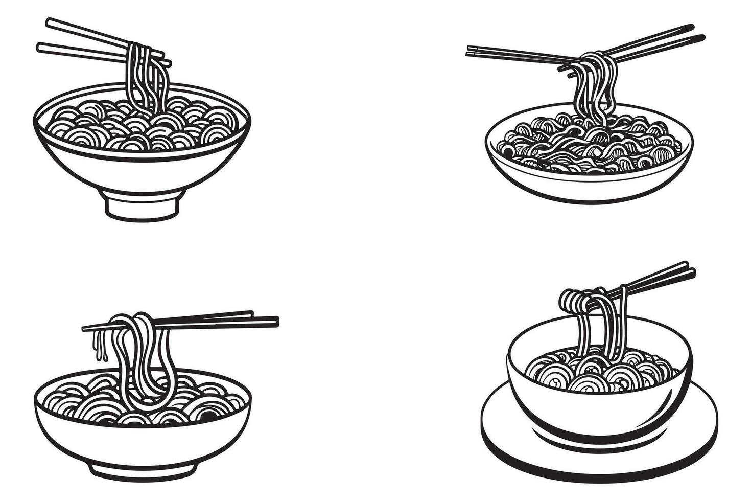 garabatear fideos a cuenco y palo contorno vector en blanco antecedentes ilustración