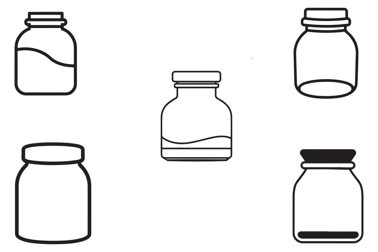 Jar Set outline vector on white background illustration