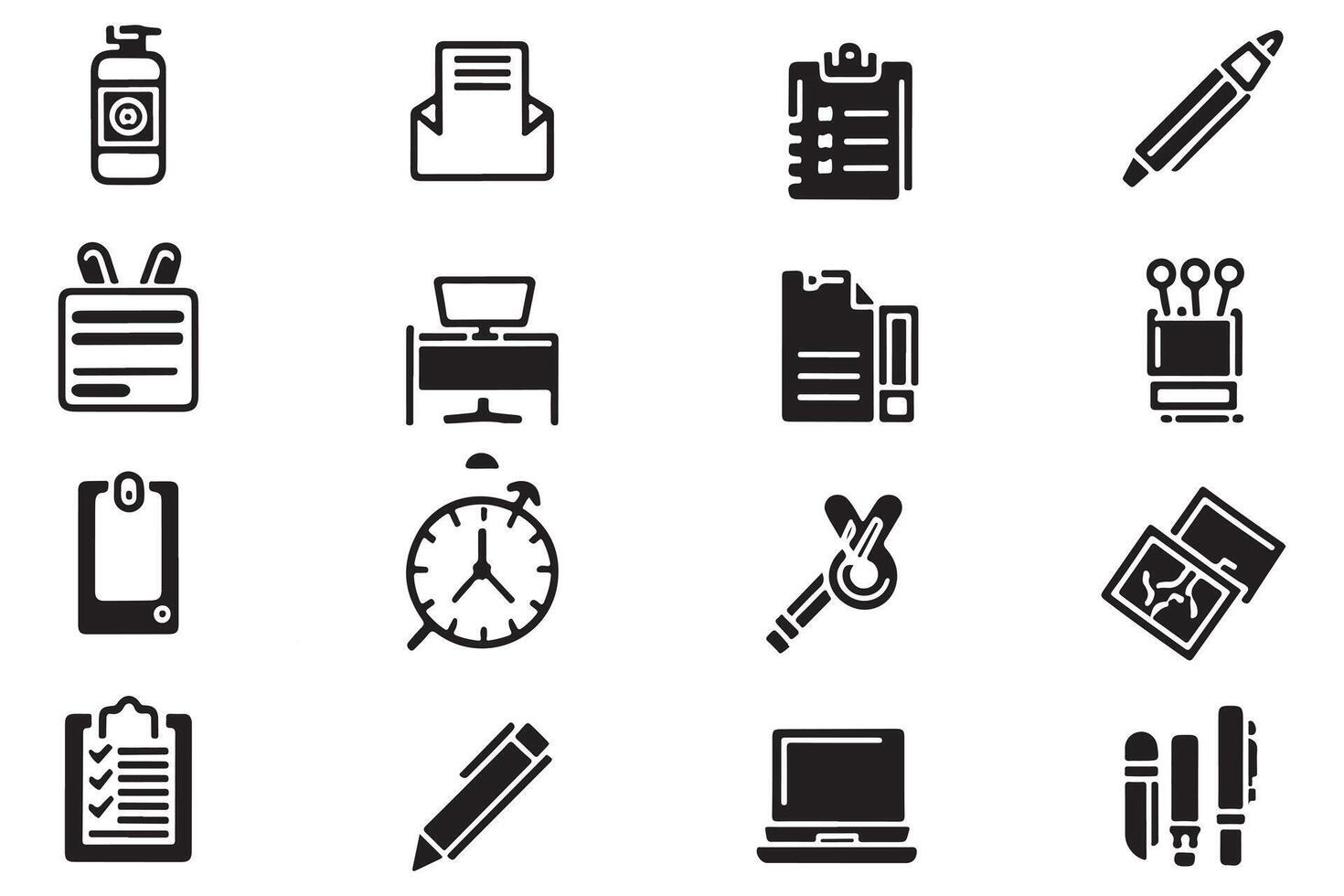 Stationery Icons outline vector on white background illustration