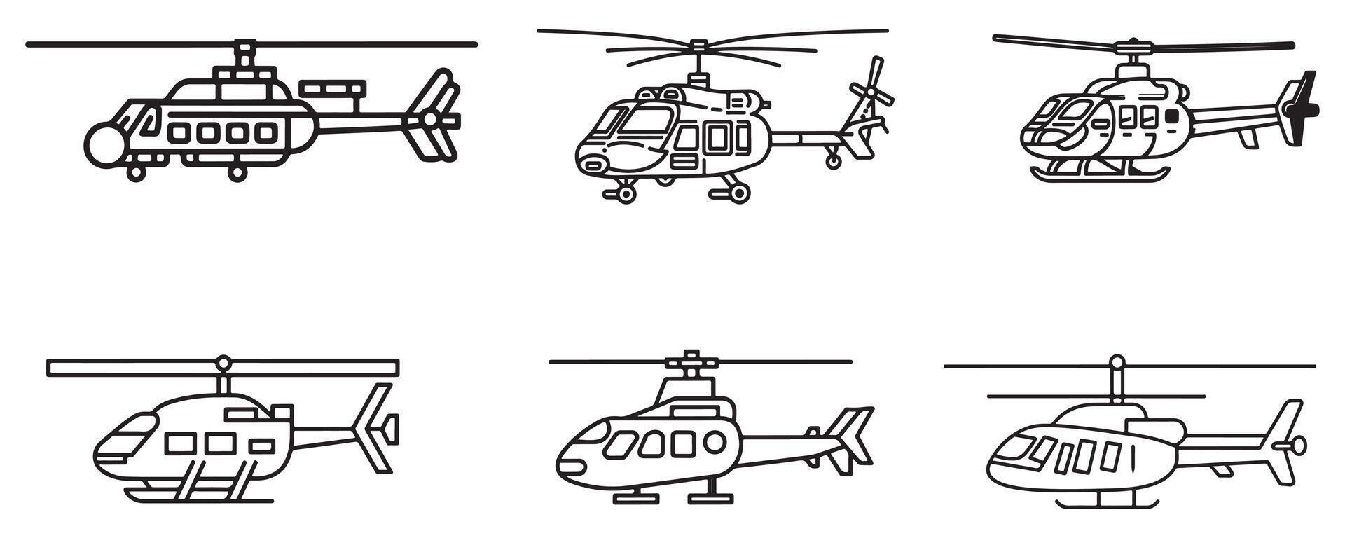 helicópteros íconos mano dibujado conjunto vector en blanco antecedentes