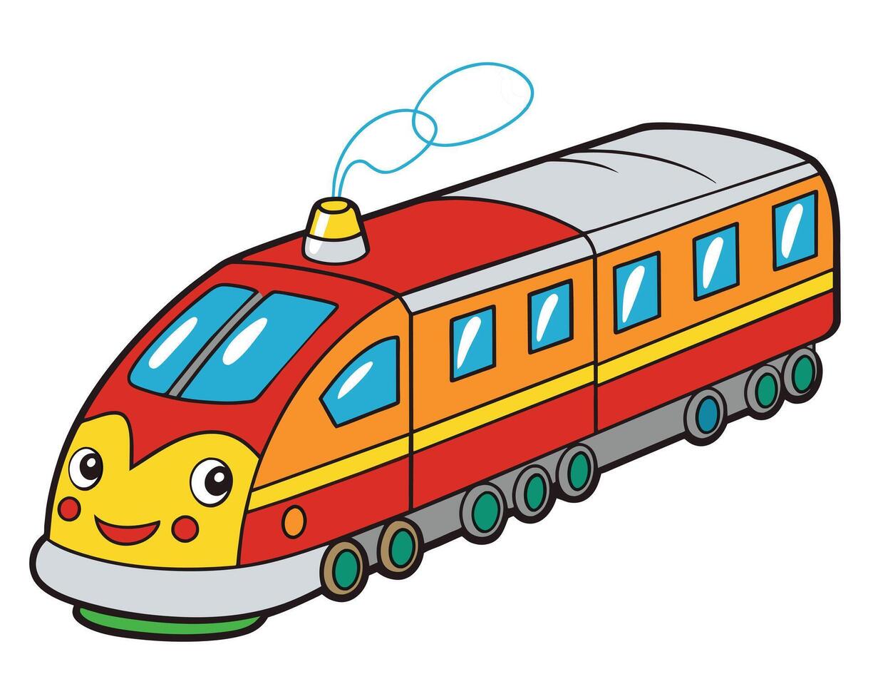 Outline cartoon train toy vector illustration on white background